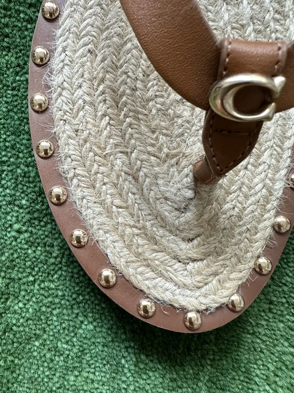 COACH Gracey Leather Espadrille Thong Sandals